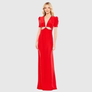 MAC DUGGAL A2630 NWT Plunge Neck Puff Sleeve Cut Out Gown